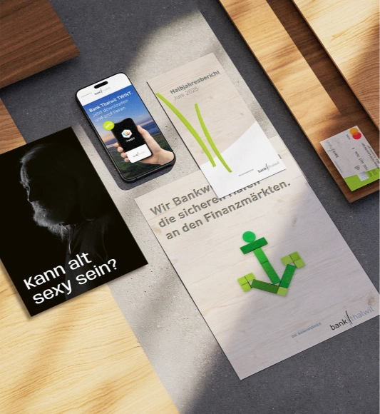 Digital- und Printunterlagen der Bank Thalwil